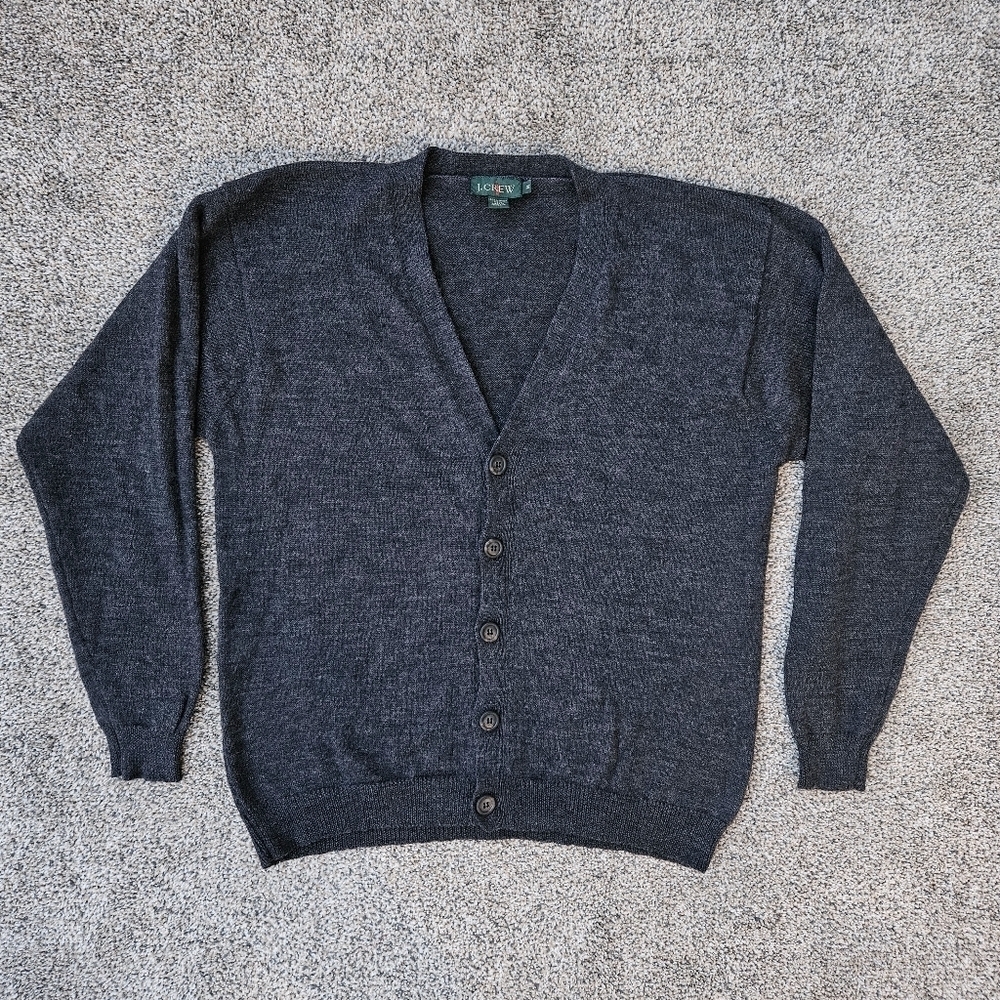 Vintage J. Crew Oarsman 100% Merino Wool Cardigan Gray Sweater Men's Size Medium